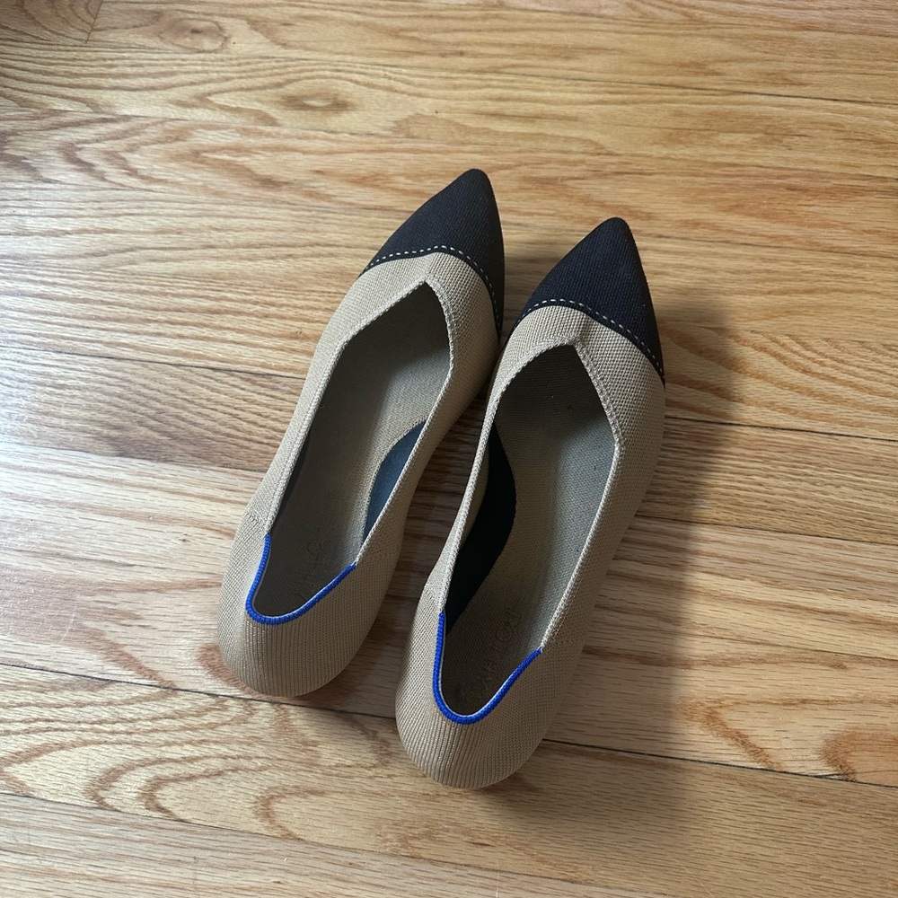 Rothy's Beige and Black Pointed Toe Flats